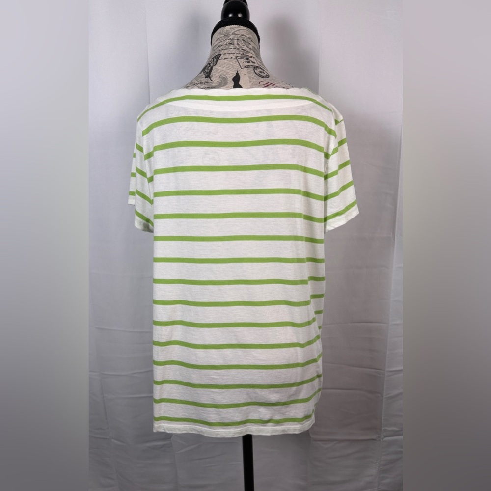 Talbots Green and White Cotton Striped Short Sleeve Tee Size L - Picture 4 of 8